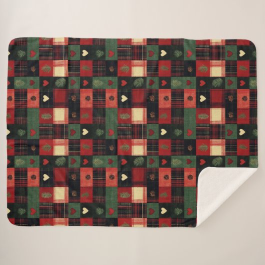 Rustique Rouge Vert Plaid Coeurs Noël (Devant (Horizontal))