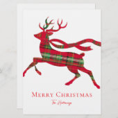 Rustique Rouge Vert Plaid Reindeer Carte photo de  (Devant / Derrière)