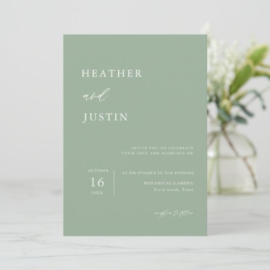 Rustique Sage Green Élégant Mariage Invitations (Debout devant)