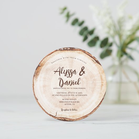 Rustique Script mariage Bois Coupe Invitation pers (Debout devant)