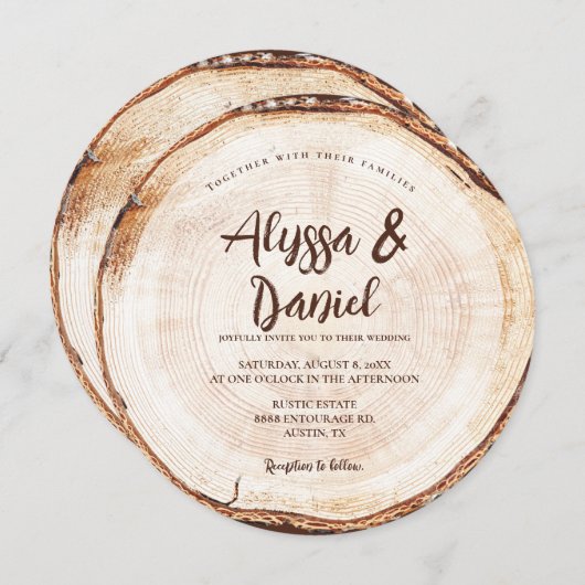 Rustique Script mariage Bois Coupe Invitation pers (Devant / Derrière)