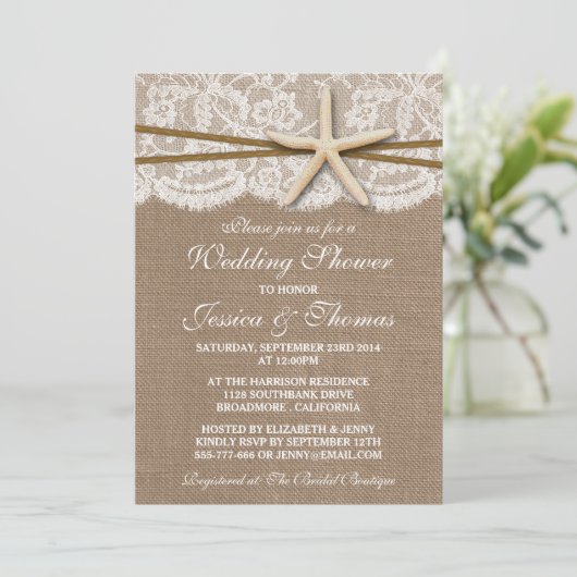 Rustique Starfish Beach Mariage Douche Invitations (Debout devant)