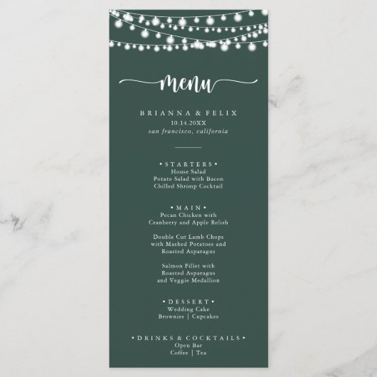 Rustique String Lights Green Dinner Menu (Devant)