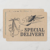 Rustique style rétro Baby shower Stork Invitation (Devant / Derrière)