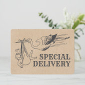 Rustique style rétro Baby shower Stork Invitation (Debout devant)