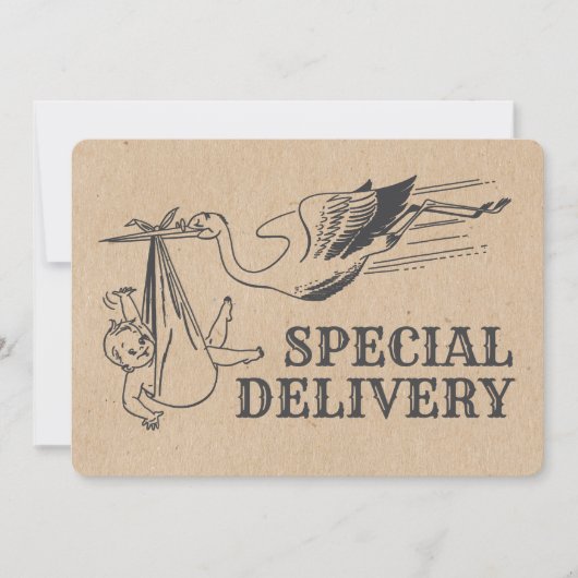 Rustique style rétro Baby shower Stork Invitation (Devant)