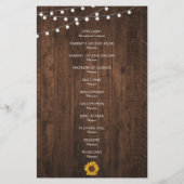 Rustique Sunflower String programme de mariage (Dos)