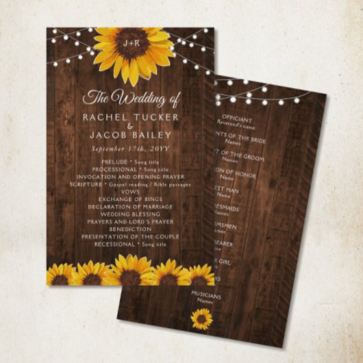 Rustique Sunflower String programme de mariage