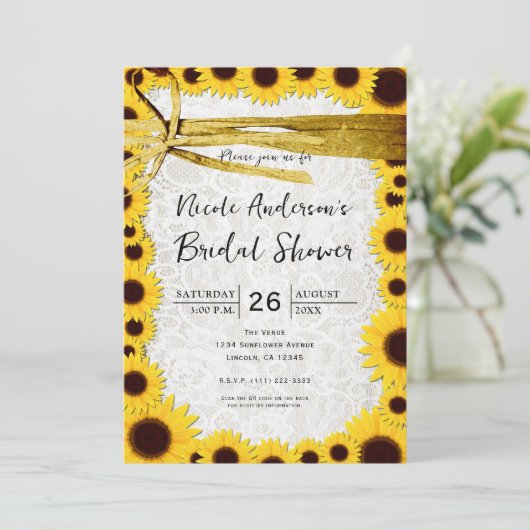 Rustique Sunflower Twine Mariage Invitations (Debout devant)