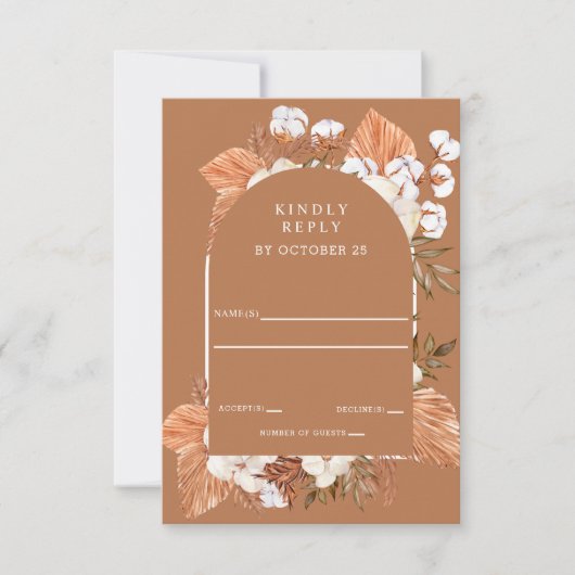 Rustique Terracotta Boho Pampas Mariage Arché RSVP (Devant)