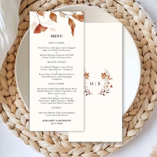 Rustique Terracotta Feuille Menu Mariage de automn
