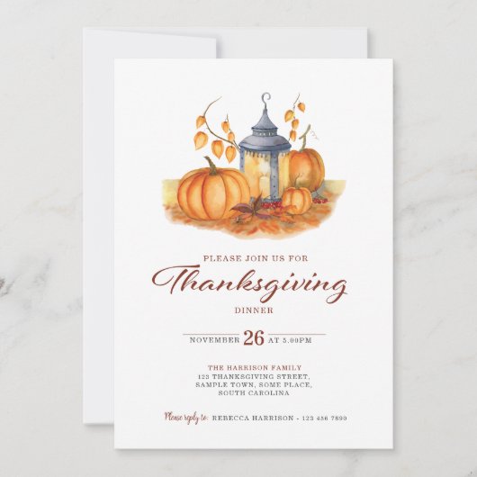 Rustique Thanksgiving Citrouille Dîner Invitation (Devant)