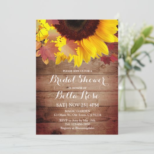 Rustique Tournesol automne nuptiale Invitations (Debout devant)