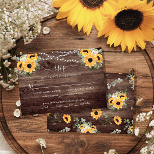 Rustique Tournesol Grange Bois Mariage Carte RSVP
