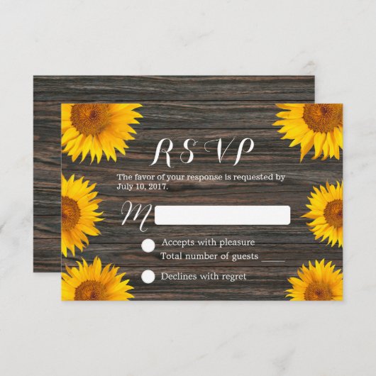 Rustique Tournesol Grange mariage en bois RSVP (Devant / Derrière)