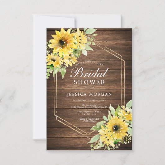 Rustique Tournesol vert Invitation nuptiale douche (Devant)