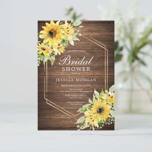 Rustique Tournesol vert Invitation nuptiale douche (Debout devant)