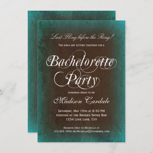 Rustique Turquoise Bachelorette Invitations (Devant / Derrière)
