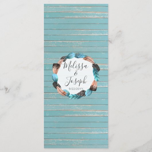 Rustique Turquoise Boho Boho Programme de mariage  (Dos)