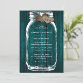 Rustique Turquoise bois Mason jarre invitation mar (Debout devant)