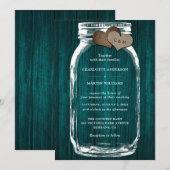 Rustique Turquoise bois Mason jarre invitation mar (Devant / Derrière)