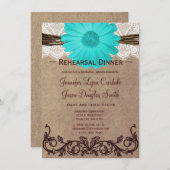 Rustique Turquoise Daisy Rehearer Dîner Invitation (Devant / Derrière)