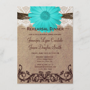 Rustique Turquoise Daisy Rehearer Dîner Invitation