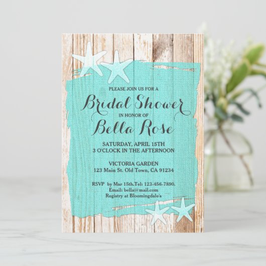 Rustique turquoise étoile de mer invitation (Debout devant)