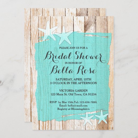 Rustique turquoise étoile de mer invitation (Devant / Derrière)