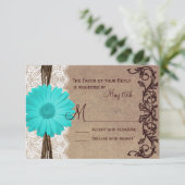 Rustique Turquoise Gerber Daisy Lace Wedding Carte (Debout devant)