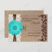 Rustique Turquoise Gerber Daisy Lace Wedding Carte (Devant / Derrière)