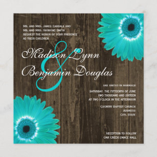 Rustique Turquoise marguerite Carré invitation mar