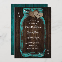 Rustique Turquoise Mason Jar Invitations de mariag