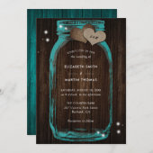 Rustique Turquoise Mason Jar Invitations de mariag (Devant / Derrière)