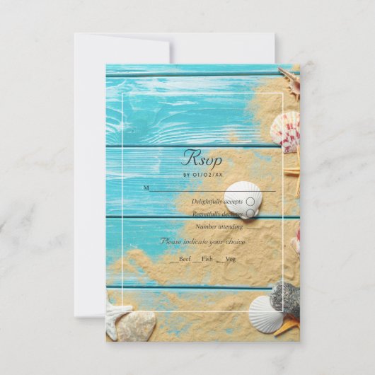 Rustique Turquoise QR Code RSVP Beach Wedding (Devant)