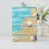 Rustique Turquoise QR Code RSVP Beach Wedding (Debout devant)