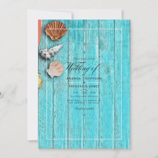 Rustique Turquoise Summer Beach Mariage Invitation (Devant)