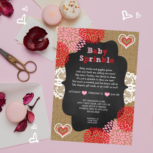 Rustique Valentine bébé saupoudrer invitations