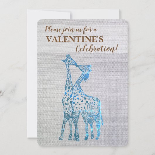 Rustique Valentine Invitation Giraffes Baiser (Devant)