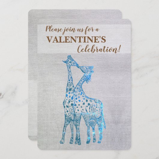 Rustique Valentine Invitation Giraffes Baiser (Devant / Derrière)