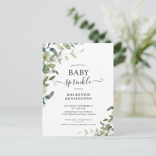 Rustique verdure Baby Sprinkle Invitation (Debout devant)
