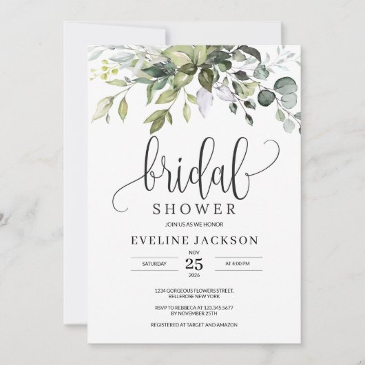 Rustique verdure Foliage Bridal Shower Invitation (Devant)