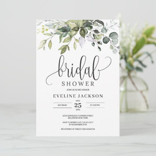 Rustique verdure Foliage Bridal Shower Invitation (Debout devant)