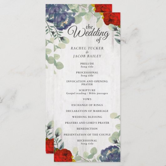 Rustique Vert Rouge Bleu Floral Programme de maria (Devant / Derrière)