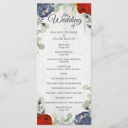 Rustique Vert Rouge Bleu Floral Programme de maria (Devant)