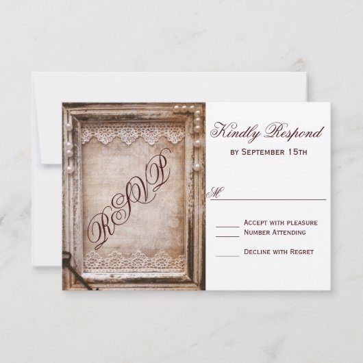 Rustique Vintage Antique Brown Frame Wedding RSVP (Devant)
