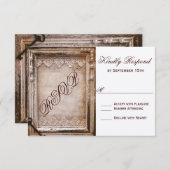 Rustique Vintage Antique Brown Frame Wedding RSVP (Devant / Derrière)