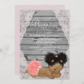 Rustique Vintage bébé fille Baptême Invitation (Devant / Derrière)