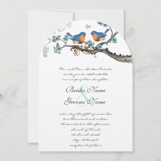 Rustique Vintage Bluebirds Invitations de mariage (Devant)