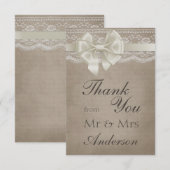Rustique Vintage Burlap & dentelle Mariage Merci (Devant / Derrière)